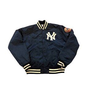 Vintage 80's Starter New York Yankees MLB Satin Bomber Jacket Blue Men's XL
